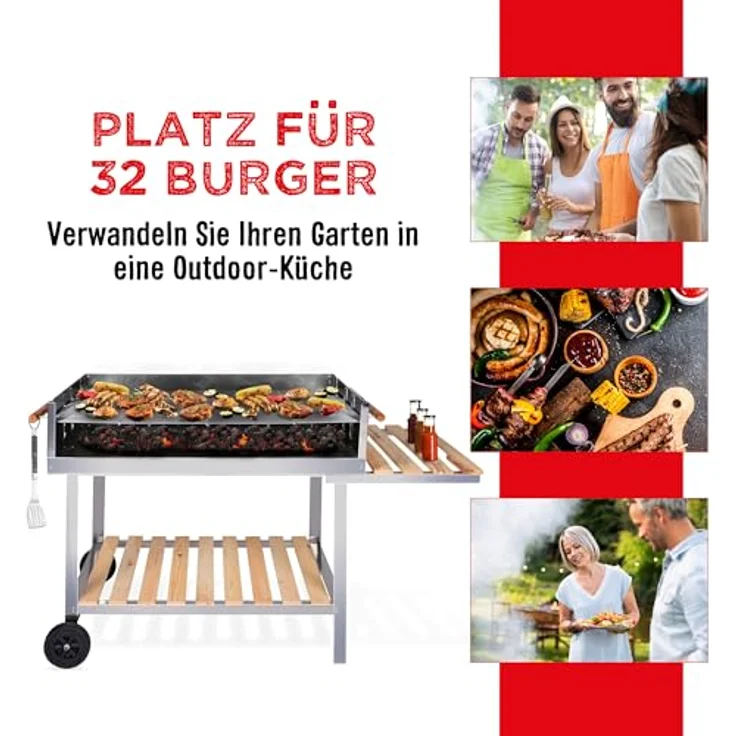 BBQ Holzkohlegrill Grillwagen aus Edelstahl 98 x 56 cm, Grillfläche 98 x 56 cm – Bild 10