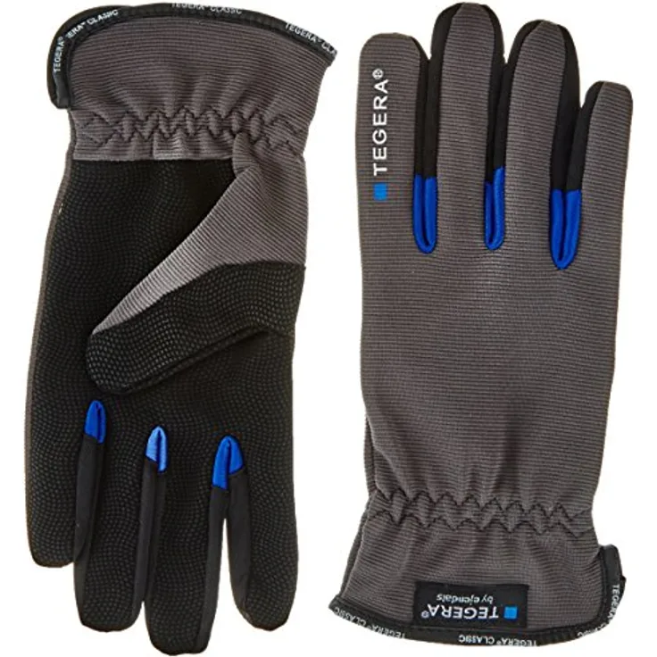 Ejendals Tegera 414, Schutzhandschuhe aus Synthetikleder, Größe 10, grau/schwarz, ungefüttert