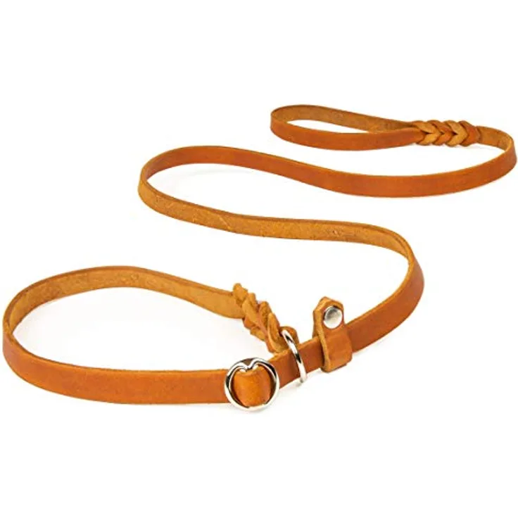 CopcoPet - Retrieverleine/Agilityleine aus Fettleder, verchromt Gr. 1.20 m x 10 mm Cognac