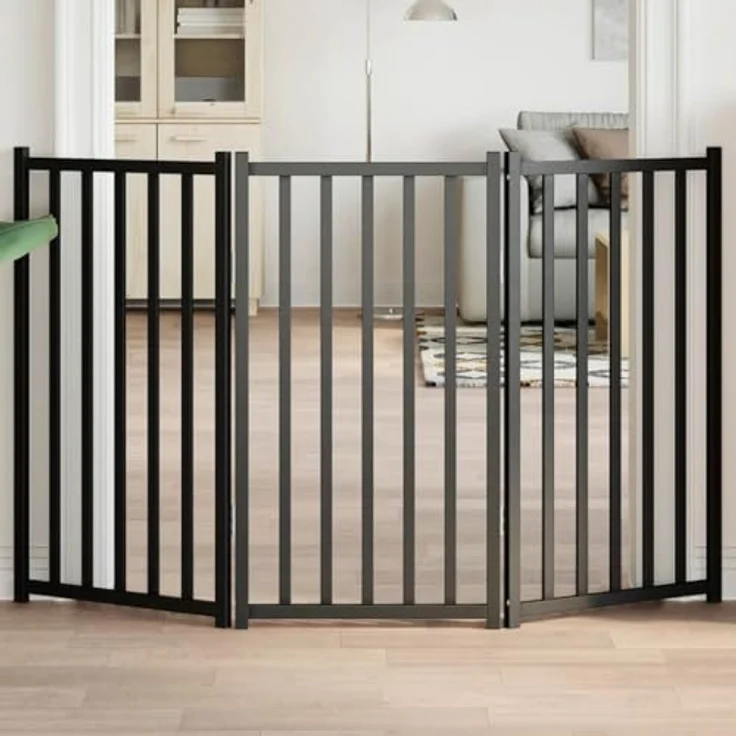vidaXL Hundetor 3-TLG., Hundegitter Faltbar Pflegeleicht, Schutzgitter für Wohnzimmer Küche Treppe, Haustiertor Türschutzgitter, Schwarz Massivholz Tanne – Bild 2