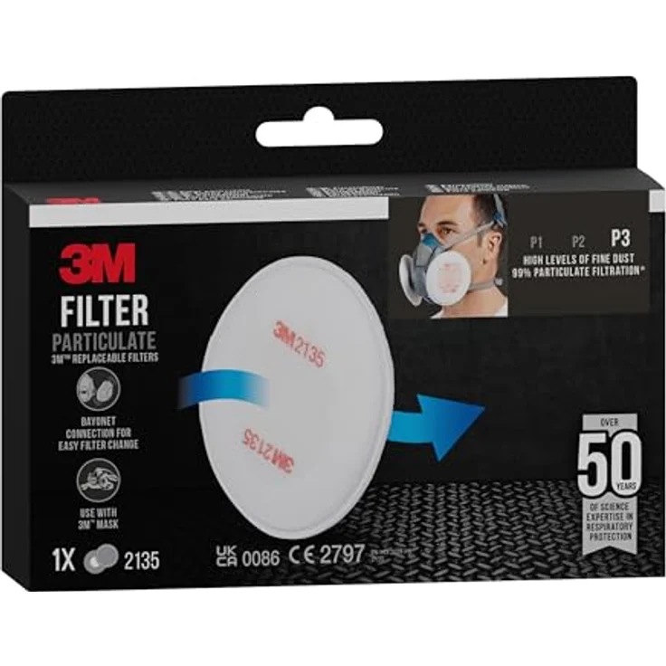 3M Partikelfilter 2135PRO1 - Feinstaubfilter mit Schutzstufe P3 für 3M Atemschutzmaske - 1 Paar P3 Filter mit innovativer Filtertechnologie – Bild 8