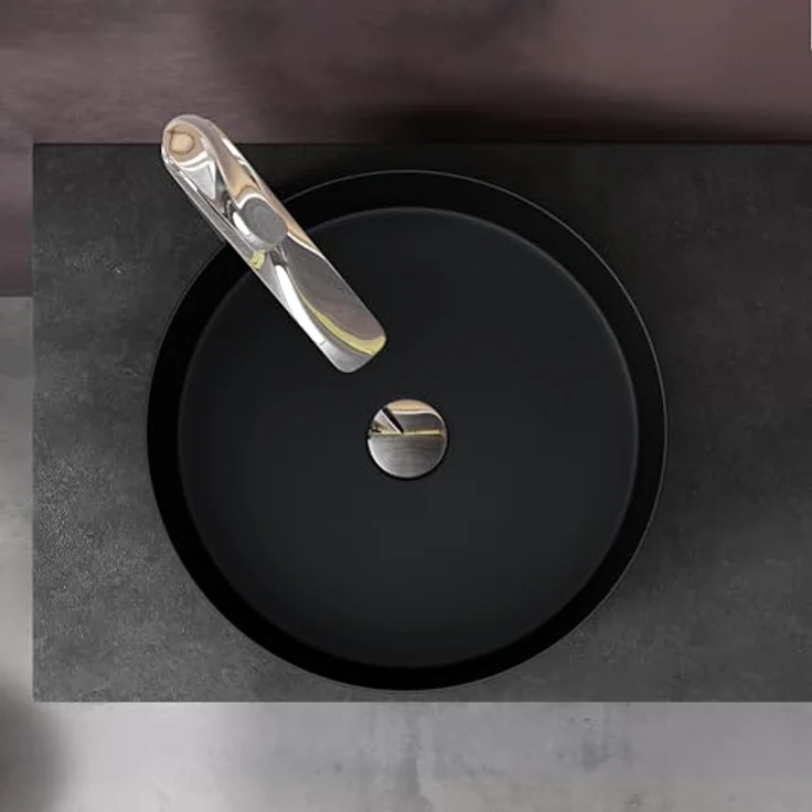 doporro Aufsatzwaschbecken Keramik Waschbecken Rund Gäste-WC Handwaschbecken Brüssel203, edles Stück Keramik mit Lotus-Effekt, weiß – Bild 4