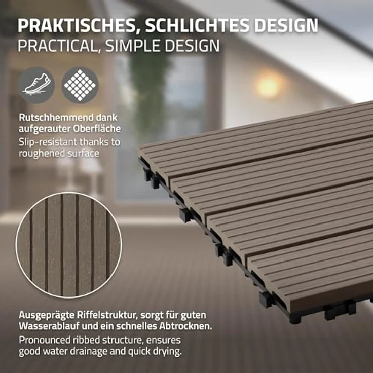 4er Pack WPC Bodenplatte 60x30 dunkelbraun – Bild 5