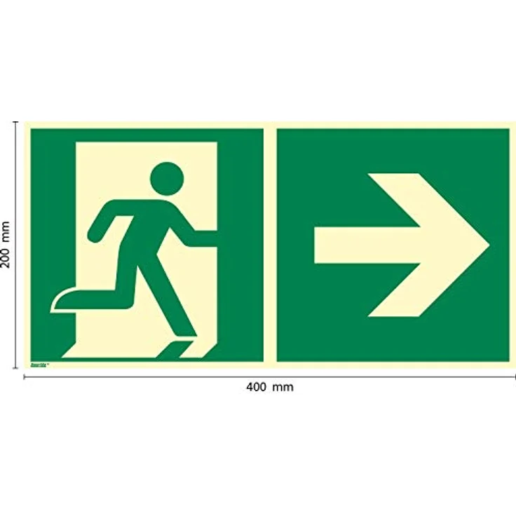 Notausgang rechts, Hart-PVC, langnachleuchtend, 400 x 200 mm gemäß ASR A1.3 / ISO 7010 E002, Rettungszeichen Schild, 40 x 20 cm – Bild 2