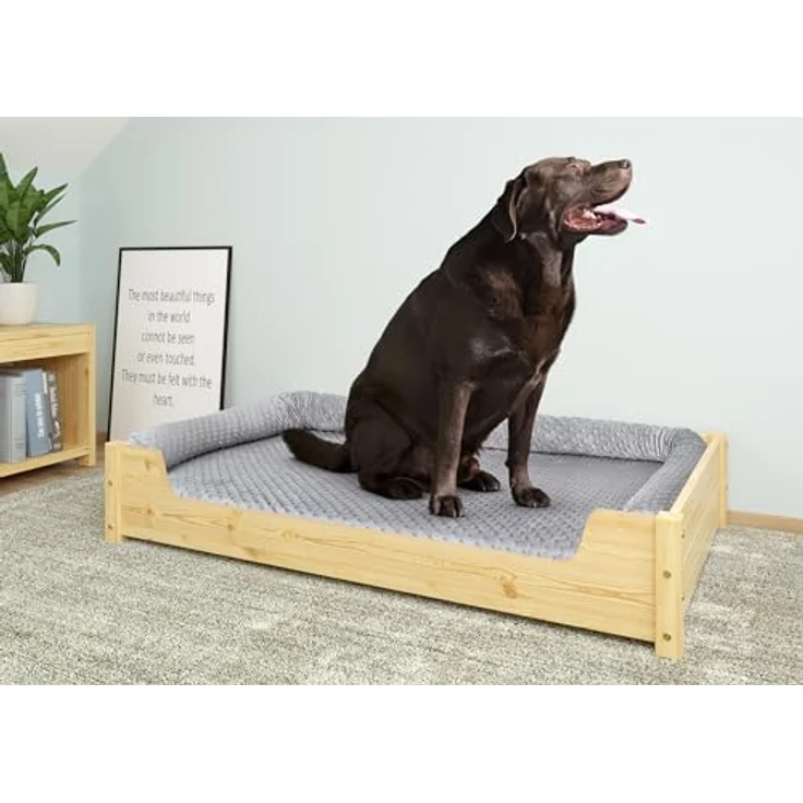 ERST-HOLZ Tierbett Hundebett für große Hunde 100x60 Kiefer Tierbett, stabil und gemütlich, mit Matratze und Kissenrolle, grau - Preisvergleich – Bild 3