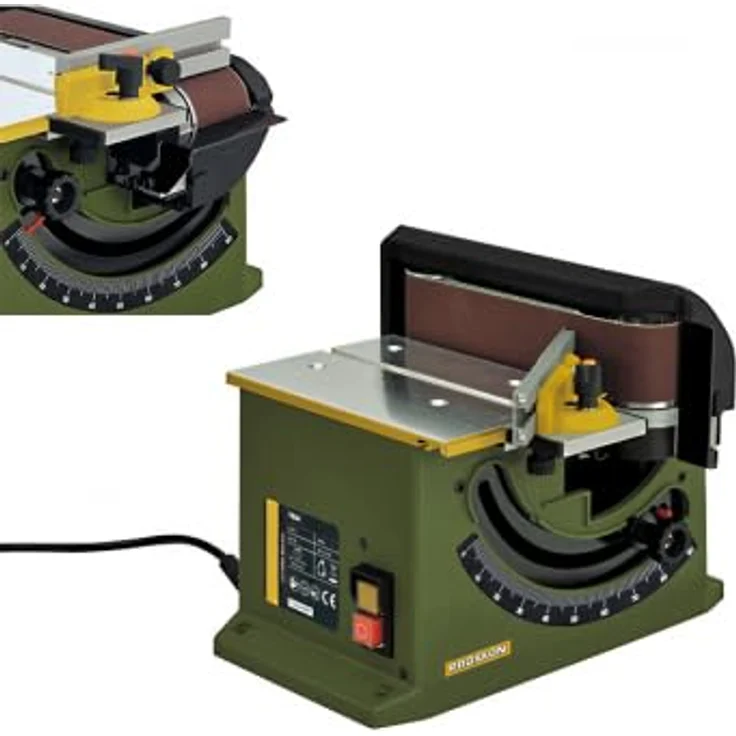 PROXXON MICROMOT System Bandschleifer 27030, Tischbandschleifgerät mit balanciertem DC-Motor, Alu-Druckguss Arbeitstisch, staubfreies Schleifen, 230V, blau – Bild 2