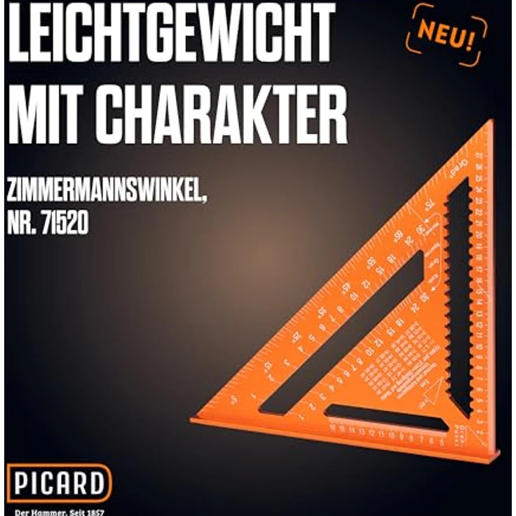 PICARD Zimmermannswinkel 300mm, präziser Anschlagwinkel mit Sparrenlehre für exakte Winkelmessung und Anreißen, robust und langlebig – Bild 2