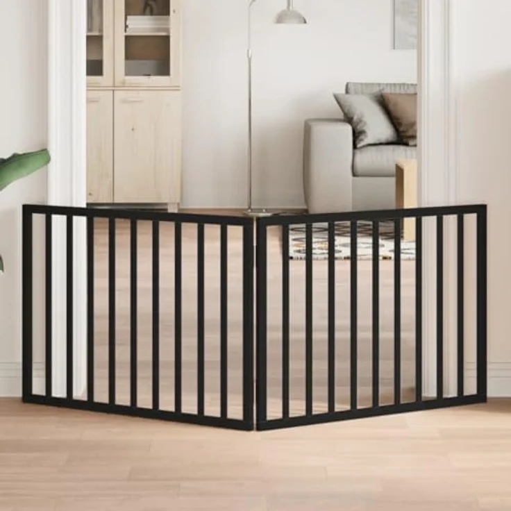 vidaXL Hundetor 3-TLG., Hundegitter Faltbar Pflegeleicht, Schwarz Pappelholz – Bild 2