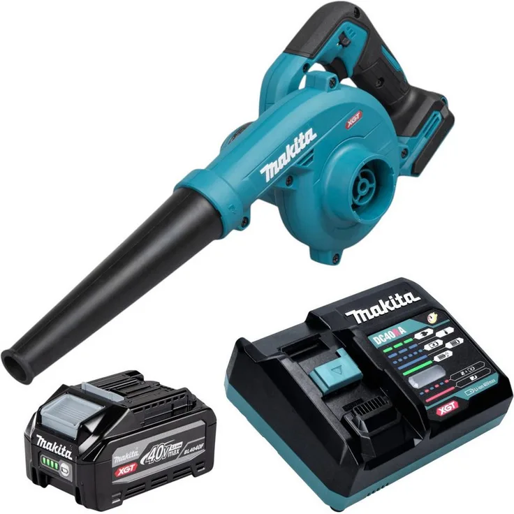 Makita Akku-Laubbläser UB002G 40 V max., inkl. 4,0 Ah Akku und Schnell Ladegerät, 3-stufige Luftmengenregelung, ergonomischer Griff
