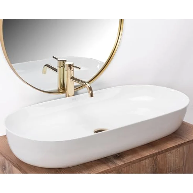 Rea Aufsatzwaschbecken Keramik, oval, hochglanz, weiß, 40x80 cm, ohne Überlauföffnung – Bild 3