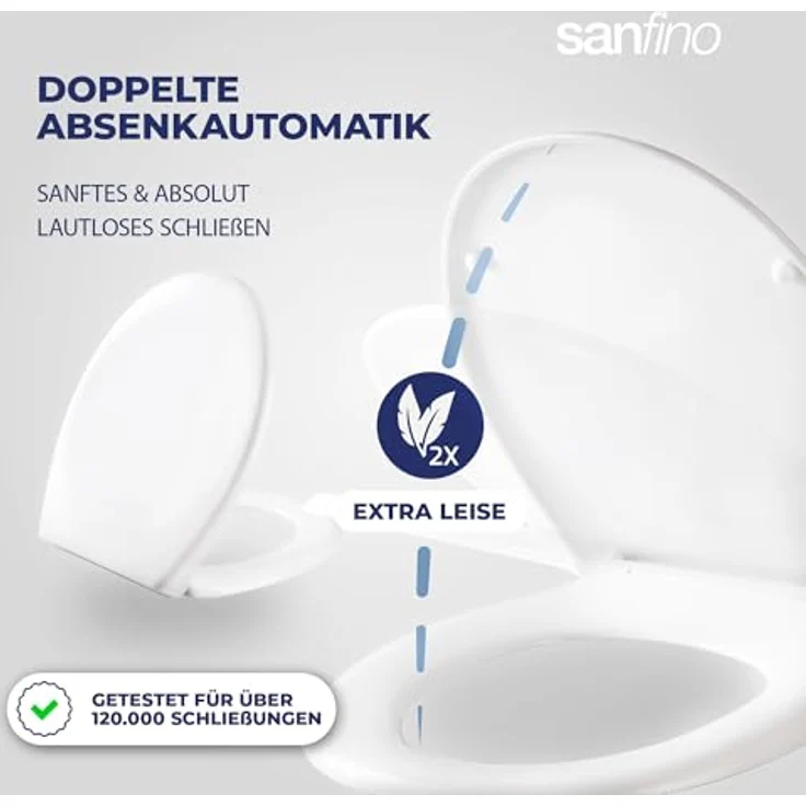 Sanfino Duroplast WC-Sitz Curvo, mit absenkautomatik, antibakteriell und abnehmbar, Weiß – Bild 4