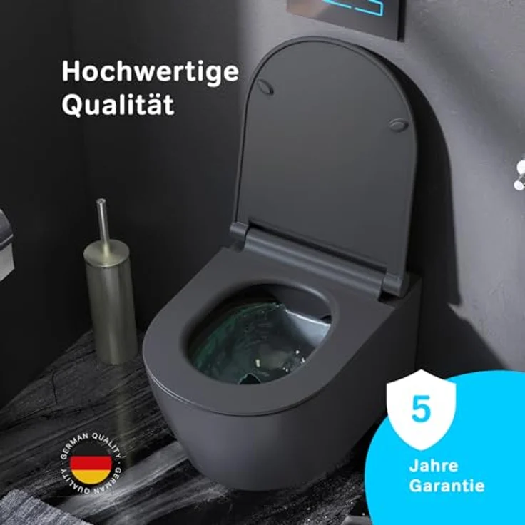 Spülrandloses Wand-Hänge-WC Schwarz Matt inkl. Softclose-Deckel - Tiefspüler FlashClean Hänge-Toilette aus Keramik, WC-Sitz mit Absenkautomatik, AM.PM X-Joy S CXB1700MBSC – Bild 3