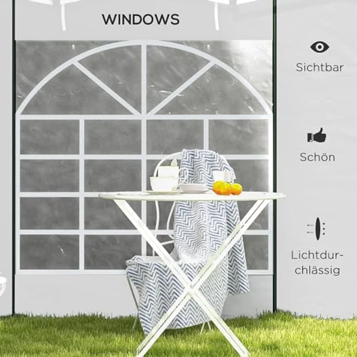 Outsunny Pavillonseitenteil, 2er Set Seitenplanen mit Fenster und Tür, 295x195 cm, für 3x3m oder 3x6m Faltpavillons, Oxford, Weiß – Bild 5