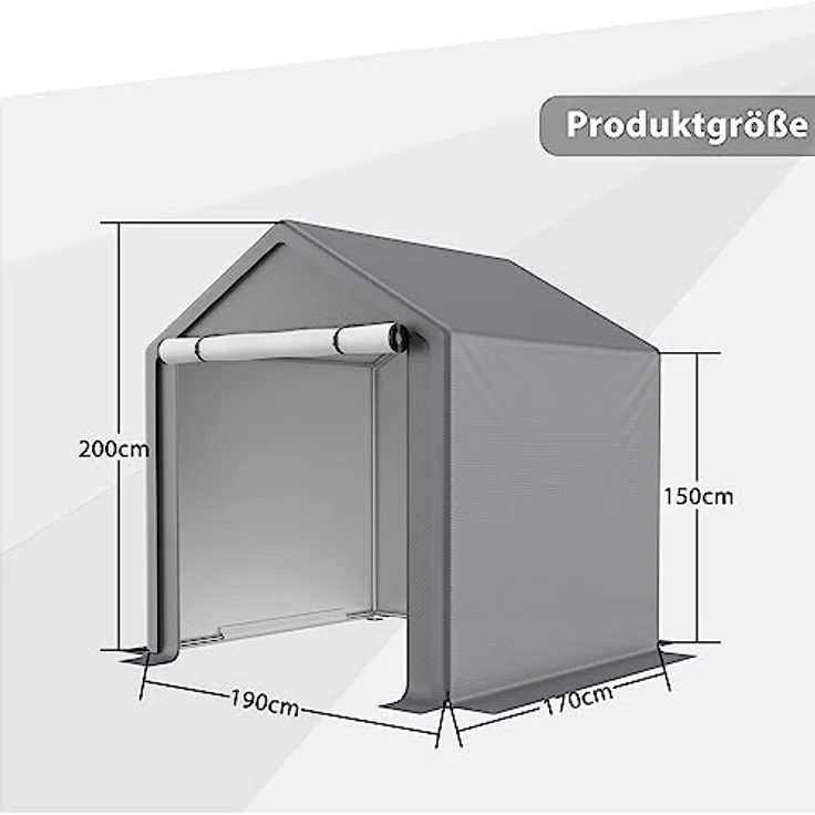 Thanaddo Garagenzelt 6.46m³ Gerätehaus Wasserdichtes Geräteschuppen 190x170x200cm, Fahrradschuppen Aufbewahrungsgarage, Grau – Bild 2
