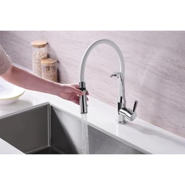 Primaster Küchenarmatur Neuss, verchromt mit Handbrause und wassersparender Eco-Click-Funktion, silber – Bild 3