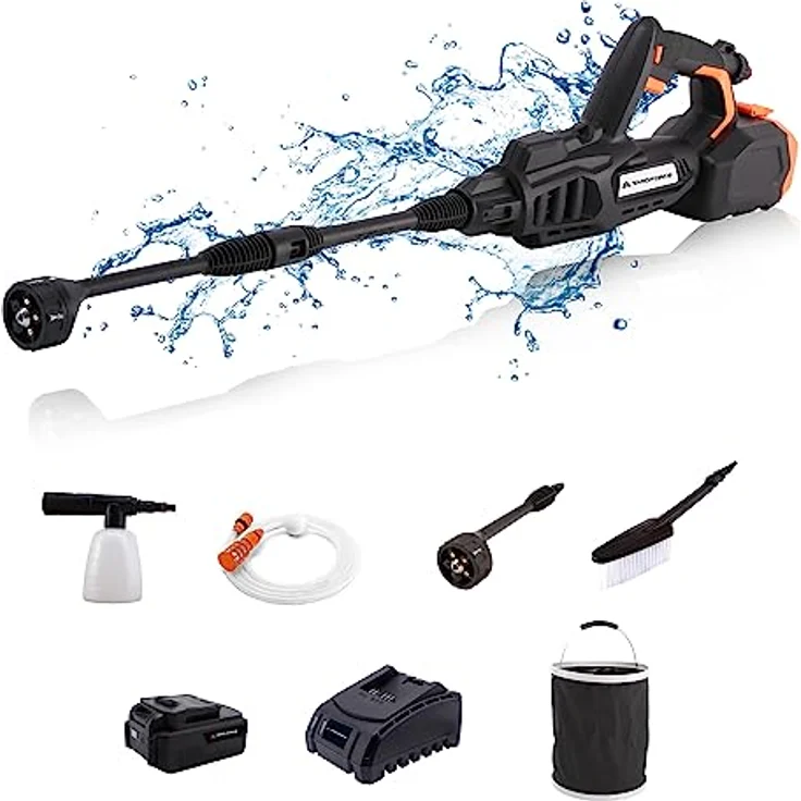 Yard Force 20V AquaJet-2 Akku-Hochdruckreiniger LW C04 mit 5-in-1 Verstellbarer Düse, Max. 45 Bar, 360 L/H Elektrischer tragbarer Hochdruckreiniger mit Zubehör, inkl. 20V / 4.0 Ah Lithium-Ionen-Akku – Bild 1