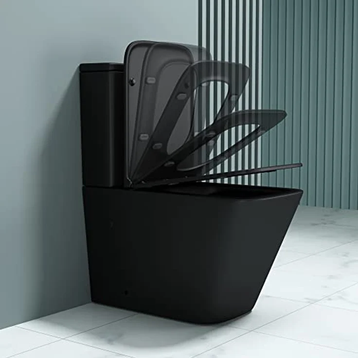 doporro Stand-WC mit Spülkasten komplett S112T schwarz matt inkl. Softclose Absenkautomatik 36x63x82cm Stand-Toilette schwarz matt spülrandlos – Bild 2
