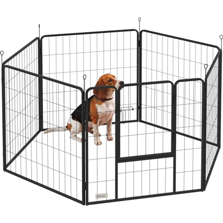 PawHut Welpenlaufstall 6-TLG, flexibles faltbares Freilaufgehege, 80 cm hoch mit Tür, geeignet für Hunde und Katzen, für drinnen und draußen – Bild 1