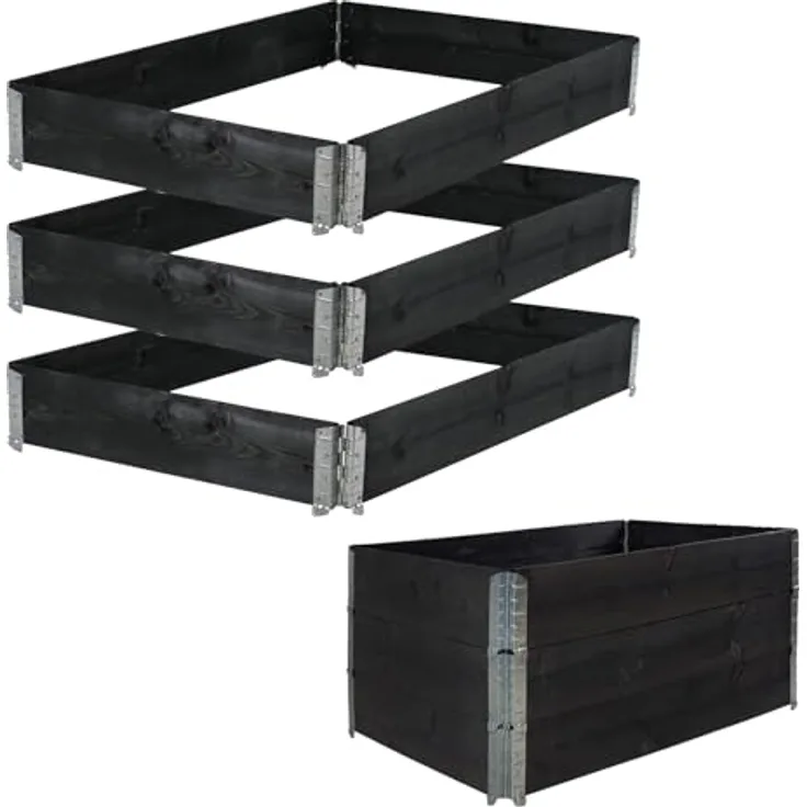 TRUTZHOLM Hochbeet 3er Set Palettenrahmen Pflanzbeet 120x80x60 cm aus Holz schwarz stapelbar