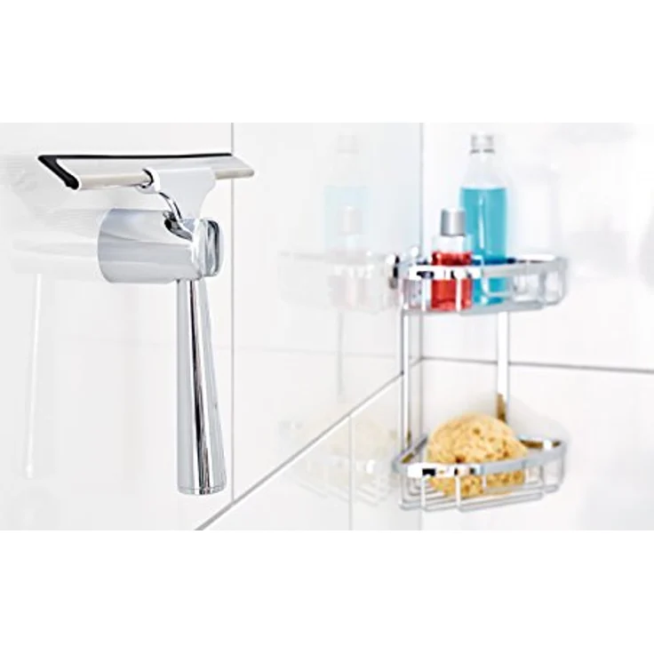 tesa SPAA Duschwischer, verchromt, rostfrei, inkl. Halterung und Klebelösung, weiche Gummilippe, 175mm x 239mm x 55mm – Bild 5