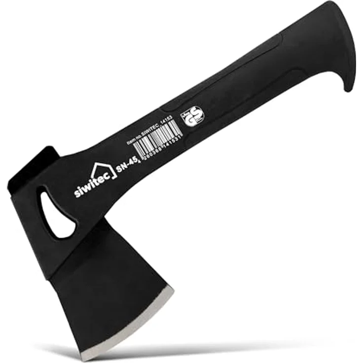 siwitec Camping Axt SN-45, Survival Axt mit 450 Gramm Kopfgewicht, Axt zum Holz spalten mit glasfaserverstärktem Kunststoff-Stiel und C45 Carbon Klinge, Beil – Bild 1