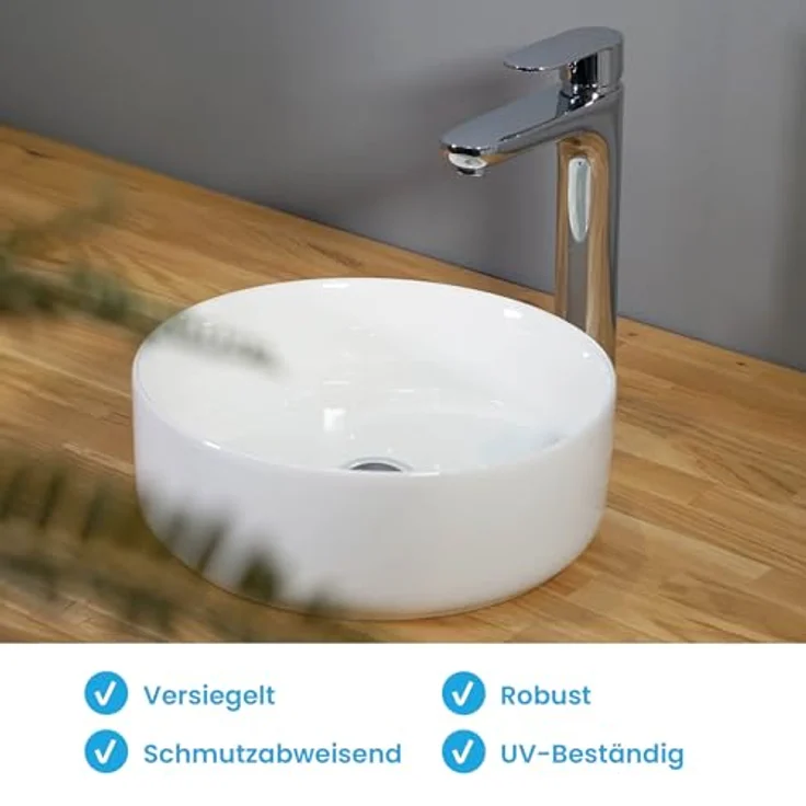 Bächlein Aufsatzwaschbecken Tamula, rundes Waschbecken aus hochwertiger Sanitärkeramik, strahlend weiß – Bild 2