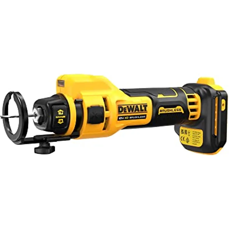 Dewalt 18V Akku-Trockenbaufräse DCE555N (bürstenloser Motor, 26.000 U/min, mit LED-Arbeitslicht, Tiefenanschlag, für schnelle Ausschnitte in Gipskarton, inkl. Zubehör, Lieferung ohne Akku & Ladegerät)