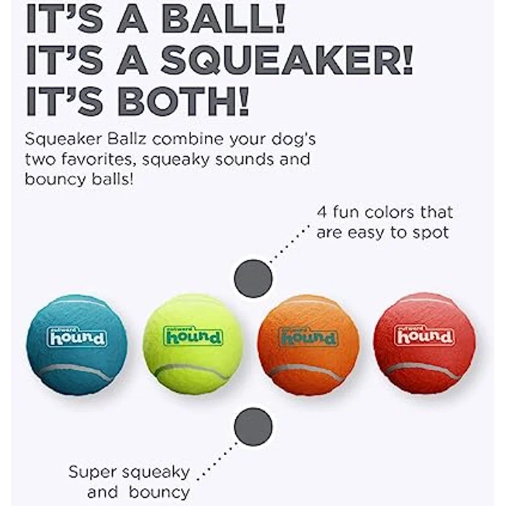 Outward Hound Squeaker Ballz - Hundespielzeug zum Apportieren - Größe M - 4er-Pack – Bild 2