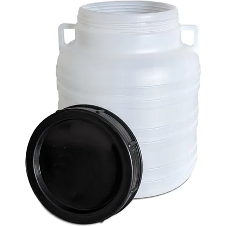 plasteo® 10 Liter Weithalsfass mit Deckel und Henkel Rund Natur, Lebensmittelecht und BPA-Frei – Bild 2