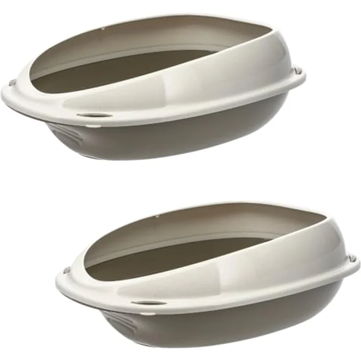2X Katzenklo ohne Deckel Doppelpack Katzentoilette mit Rand Sparpaket Katzen WC 2er Set Schalentoilette 57x40x19 cm grau oval – Bild 1