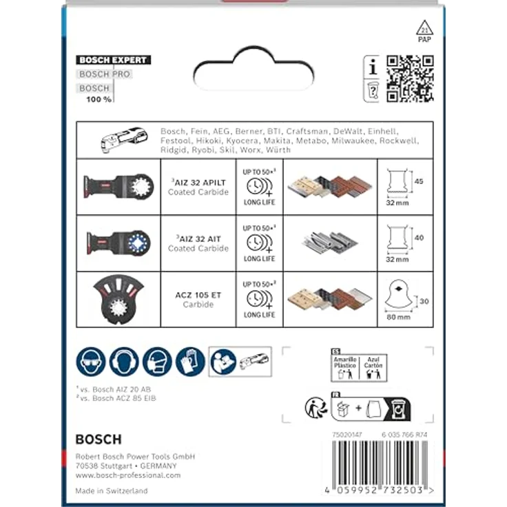 Bosch EXPERT Sägeblatt Set, 3-teiliges Zubehör für Edelstahlrohre, Holz mit Nägeln und Trockenbaumaterialien, Starlock-Aufnahme für schnellen Blattwechsel – Bild 3