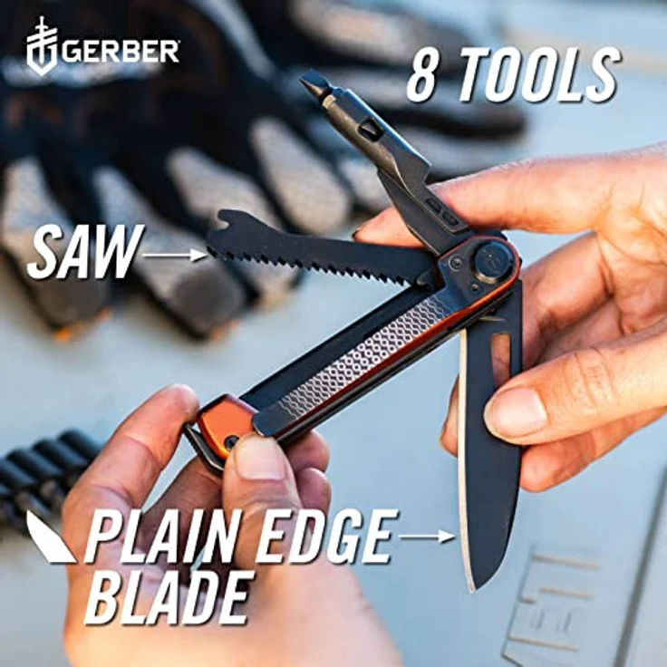 Gerber ArmBar Trade, Multitool mit 8 Funktionen, Taschenmesser mit glatter Klinge, Schraubendreher mit Wechselbit, Schwarz/Orange, Edelstahl/Aluminium – Bild 4