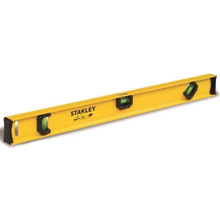 Stanley Wasserwaage poziomica i-beam 60cm (60 cm), Aluminiumkörper, Genauigkeit +/- 2mm/m, 3 Libellen, V-förmige Füße, gelb