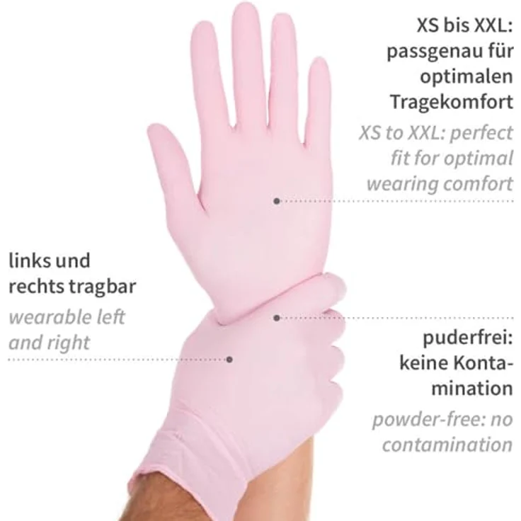 FRANZ MENSCH Hygostar Nitrilhandschuhe Safe Light | puderfrei, rosa, 10/XL, 24cm, 100 Stück, Einweghandschuhe – Bild 2