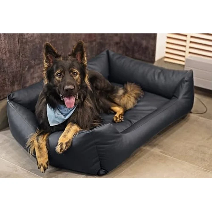 4L Textil Mario Wasserfestes Hundebett Kunstleder Hundekorb, mittelgroße Hunde, 100x70 cm, Schwarz – Bild 4