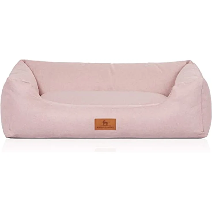 Knuffelwuff Hundebett Emma aus Velours mit feinem Handwebcharakter in Pastellfarben M-L 85 x 63cm Rosa – Bild 2