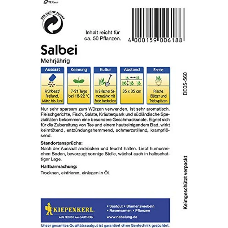 Kiepenkerl Echter Salbei (Salvia officinalis), aromatischer Kräutersamen für vielfältige Verwendungsmöglichkeiten – Bild 2