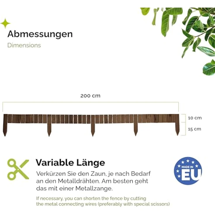 Garronda Beeteinfassung Holz Rollzaun GD-0149, imprägniert, flexibler Holzgartenzaun 10 cm x 200 cm, dunkelbraun – Bild 2