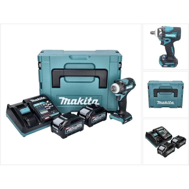 Makita TW 004 GM201 Akku Schlagschrauber 40 V max. 1/2" mit 350 Nm, Brushless Motor, 4x 4,0 Ah Akku, Ladegerät und Makpac