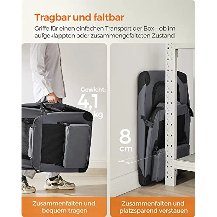 Feandrea Hundebox faltbar, Transportbox Hund XL, atmungsaktiv, grau 81 x 58 x 58 cm PDC008G01 – Bild 3