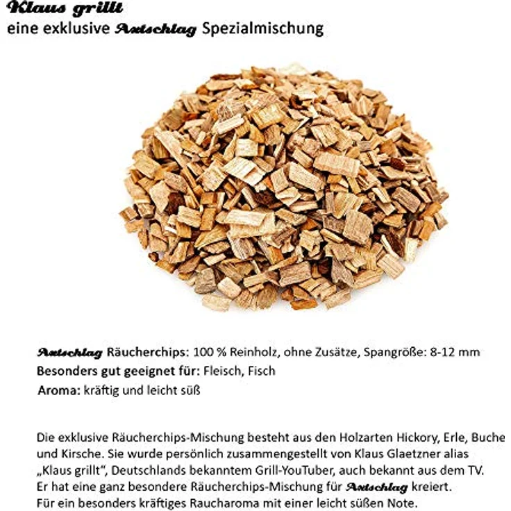 Axtschlag Räucherchips Klaus grillt, 1000 g XXL Spezial-Mix sortenreine Wood Chips für ein besonderes Rauch- und Geschmackserlebnis, für alle Grills geeignet – Bild 4