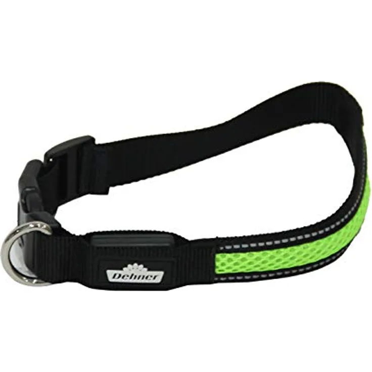 Dehner LED-Hundehalsband Flash Collar, Länge 51 cm, Höhe 2,5 cm, Mesh-Stoff, schwarz/grün