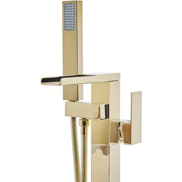 Beliani Badewannenarmatur freistehend, glänzend Gold, Edelstahl mit Einhebelhandmischer und Standhandbrause – Bild 4