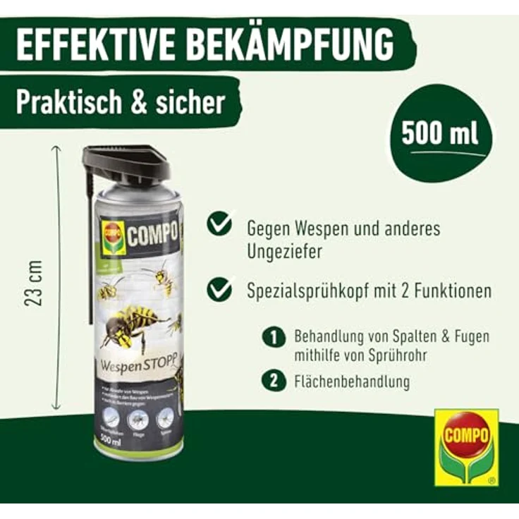 COMPO WespenSTOPP Wespenspray mit Sprührohr, Sofort- und Langzeitwirkung gegen Wespen und Wespennester, 500 ml, Grün – Bild 4