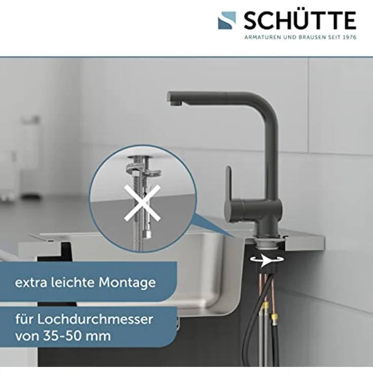 Schütte Spültischarmatur LONDON, energiesparende Cold-Start-Funktion, 360° schwenkbar, herausziehbar, mit 150 cm Brauseschlauch – Bild 2