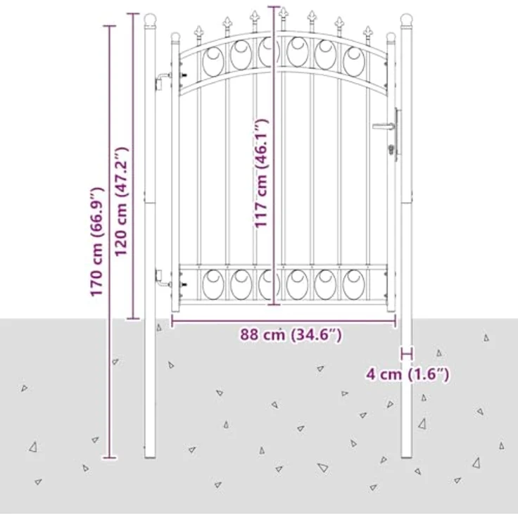 vidaXL Gartentor Zauntor Grau, 150 x 100 cm, pulverbeschichteter Stahl mit gewölbtem Design und Sicherheitsriegeln – Bild 3