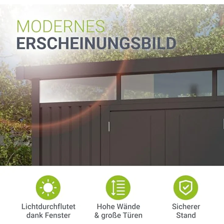Juskys Gerätehaus Luzern 6,8 m² - Metall Geräteschuppen mit Türen & Fenstern - wetterfest & abschließbar - Anthrazit – Bild 5