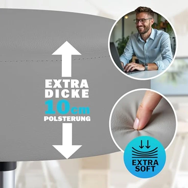 Casaria Rollhocker Höhenverstellbar 10cm Polsterung 360°C Drehbar 51-65cm Sitzhöhe Fußstütze Küche Büro Arbeitshocker Bürohocker Drehhocker Hocker – Bild 4