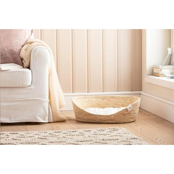 Dehner Premium Lovely Kuschelbett Guter Schlaf, Ø 38 cm, Höhe 13 cm, Naturmaterial/Plüsch, weiß/beige – Bild 4