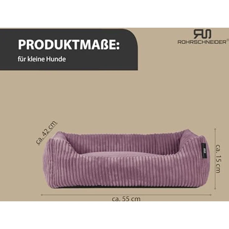 Rohrschneider Hundebett | Cordstoff | waschbarer Bezug | inkl. Futternapf (Altrosa, 55 x 42 cm) – Bild 3